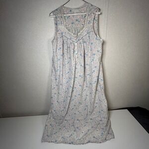 eileen west size large blue and pink floral all over print nightgown 100% cotton
